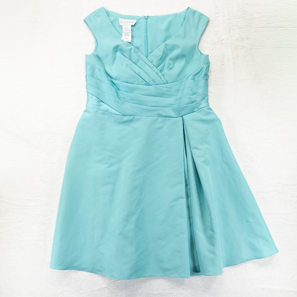 David's Bridal Dress 18 Aqua Blue Pleated Cocktail Style F12723 Bridesmaid *